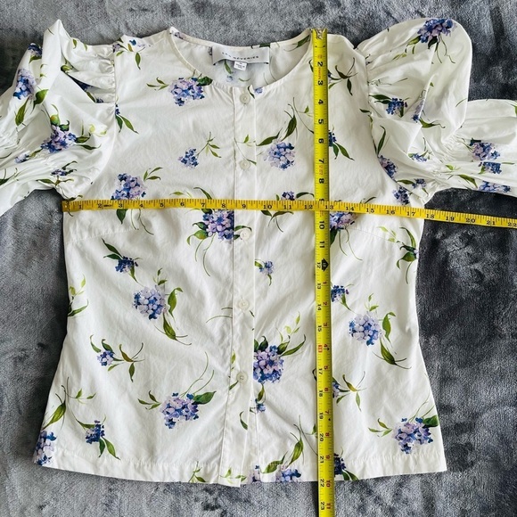Les Reveries Elizabeth Shirt In Lavender Hydrangea White M Puff Sleeves Prairie - Picture 7 of 11